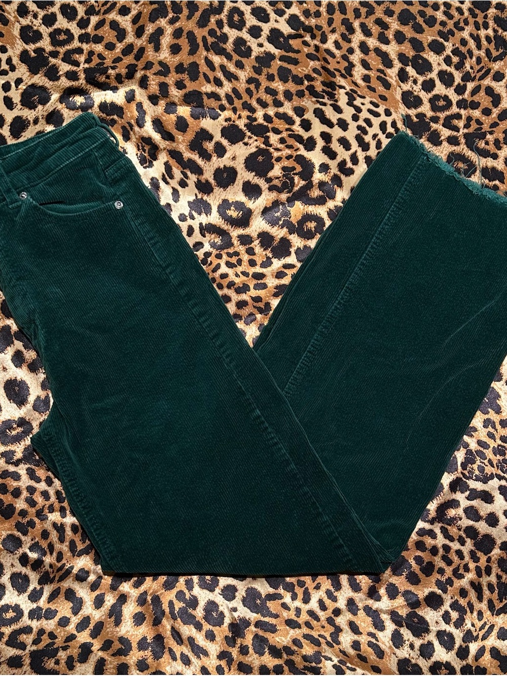H&M Divided Dark Green High Waisted Corduroy Wide Leg Pants